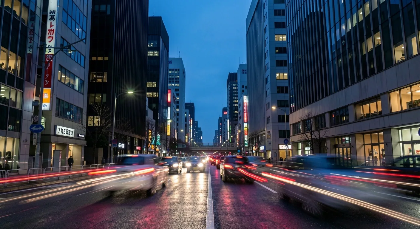 東京新橋の夕暮れの街並み